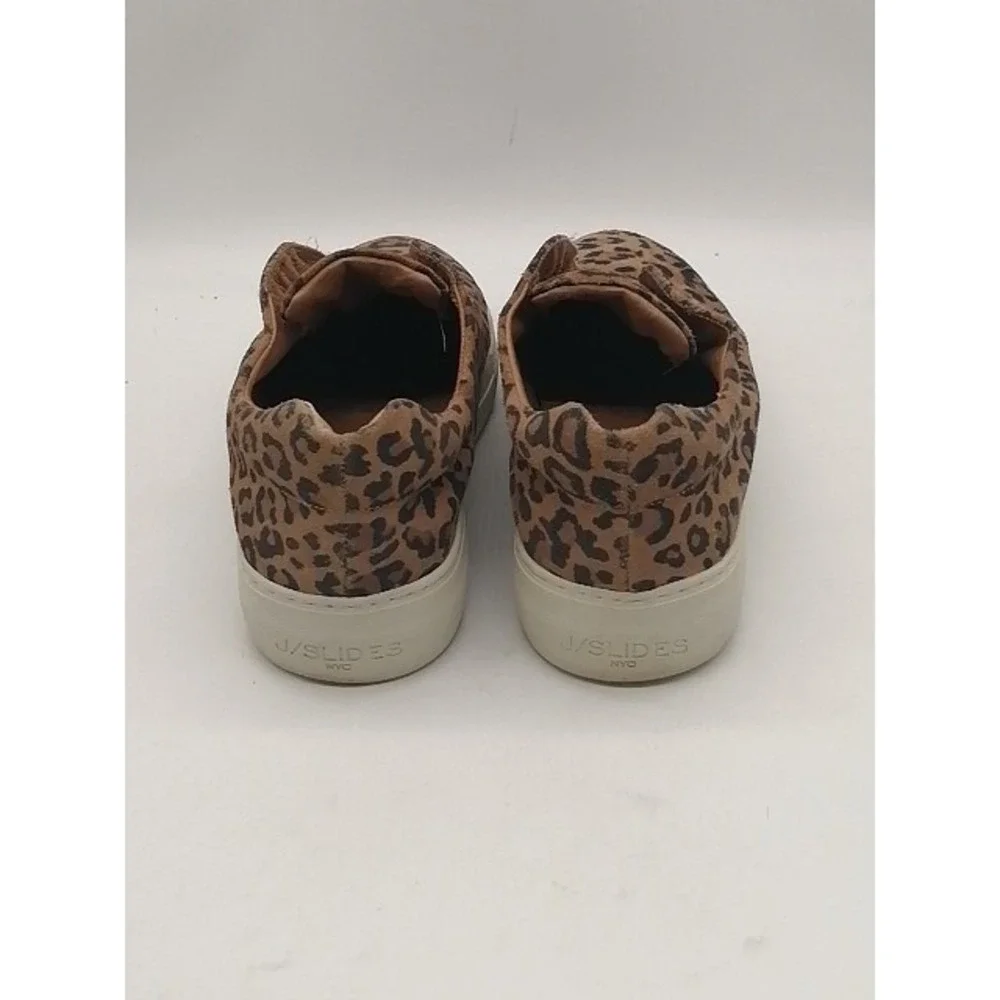 J/Slides Sneakers Womens Brown Leopard Print 8.5 Leather Walking Shoe Stretch‎